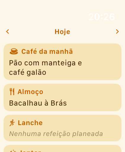 Calendário de refeições do PlanPot no Apple Watch