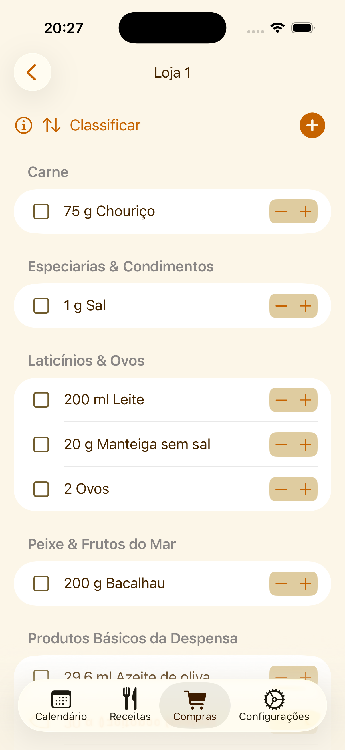 Lista de compras do PlanPot organizada por loja no iPhone