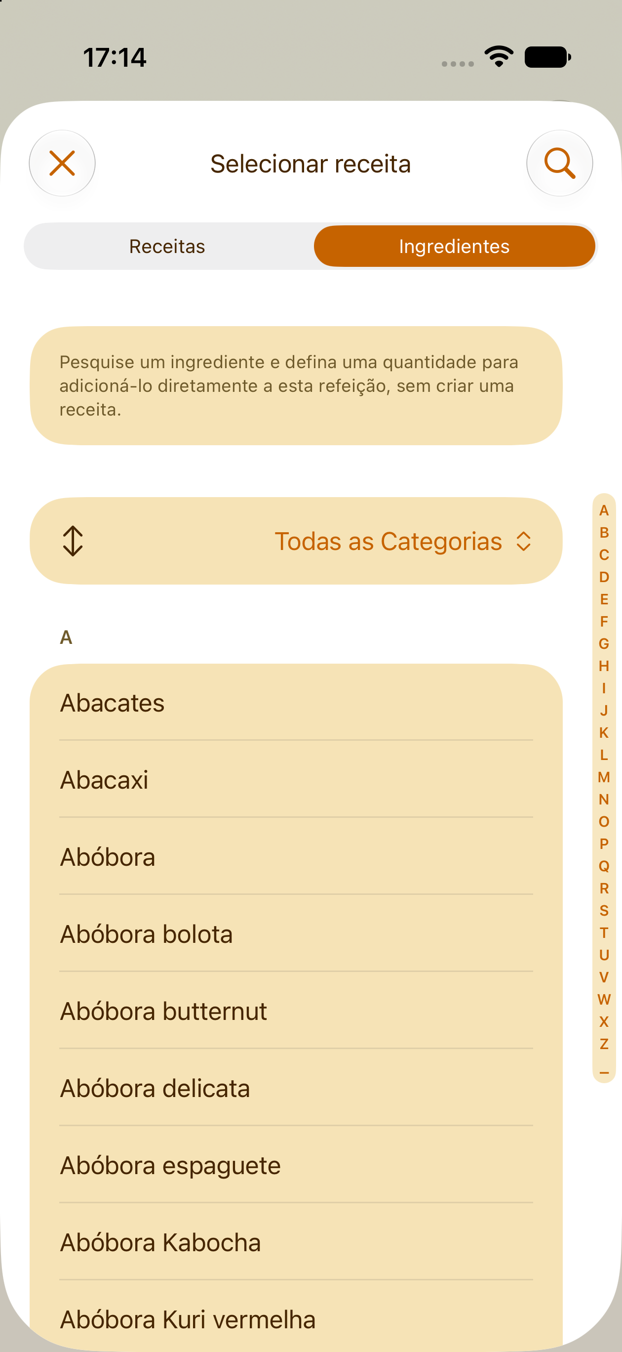 Adicionando um único ingrediente ao plano de refeições sem receita