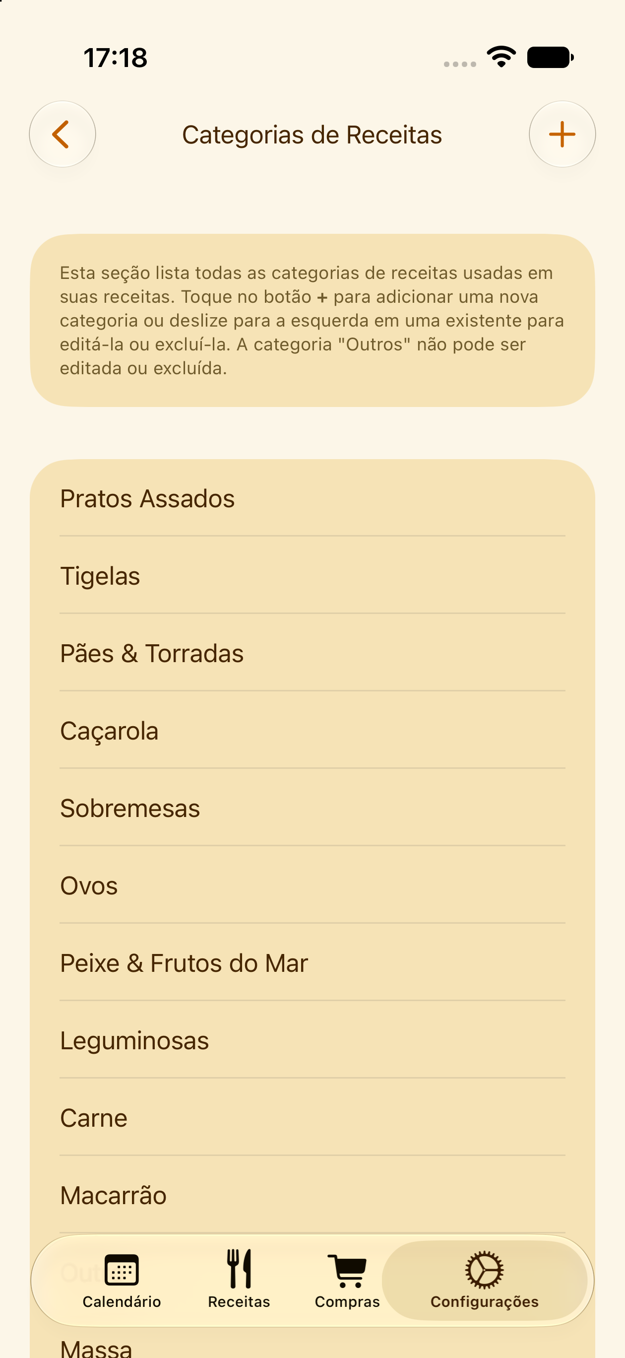 Categorias de receitas personalizadas no PlanPot