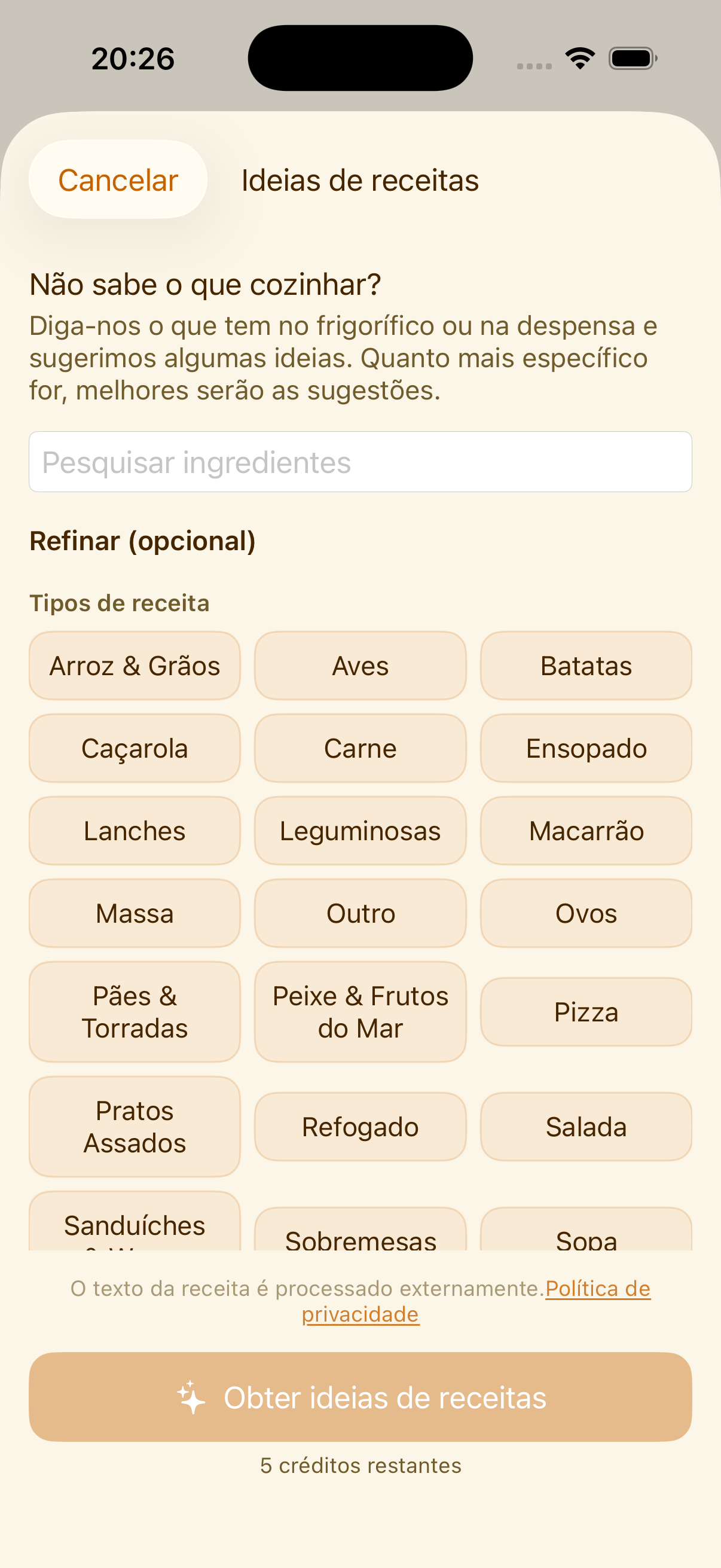 PlanPot a sugerir ideias de receitas com base nos ingredientes da despensa