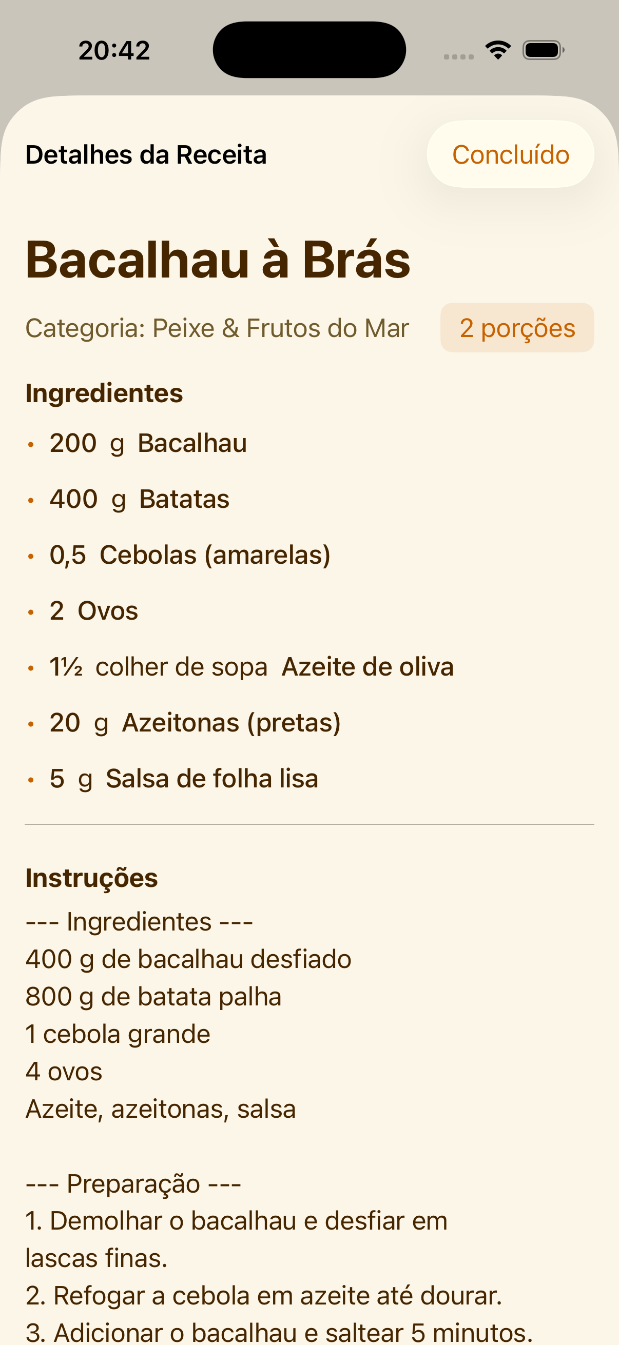 Vista de uma receita no PlanPot no iPhone