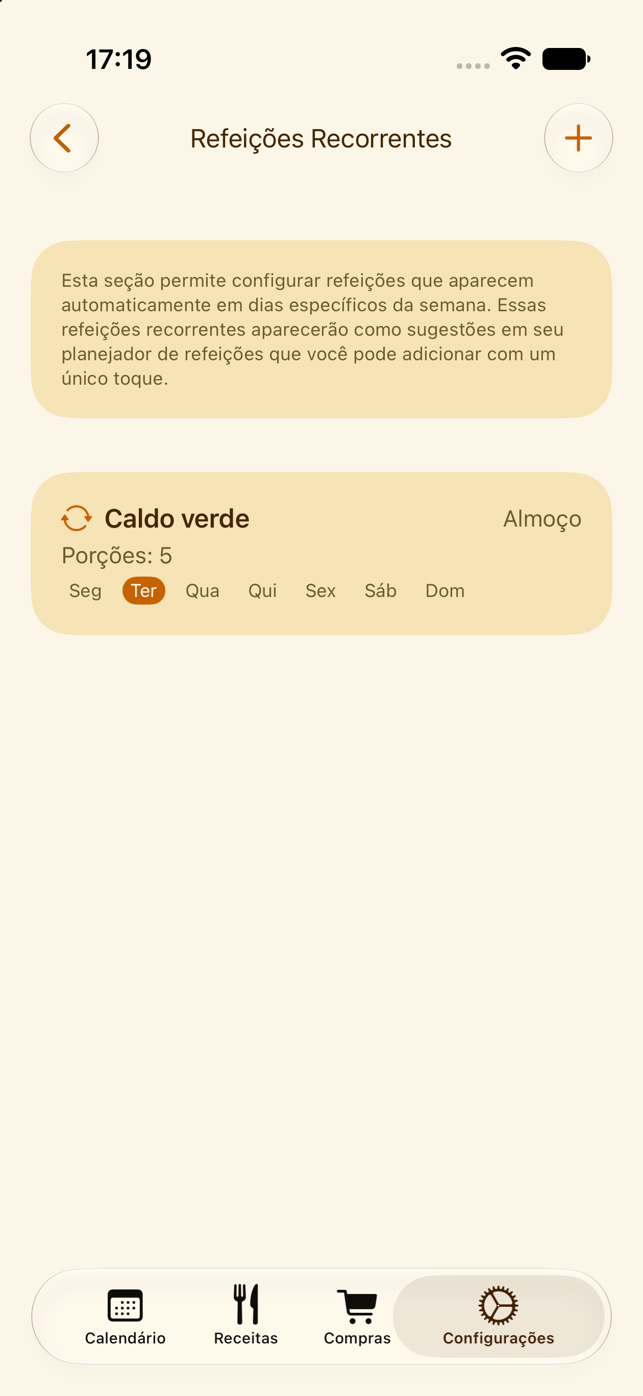 Configurando uma refeição para se repetir automaticamente no PlanPot