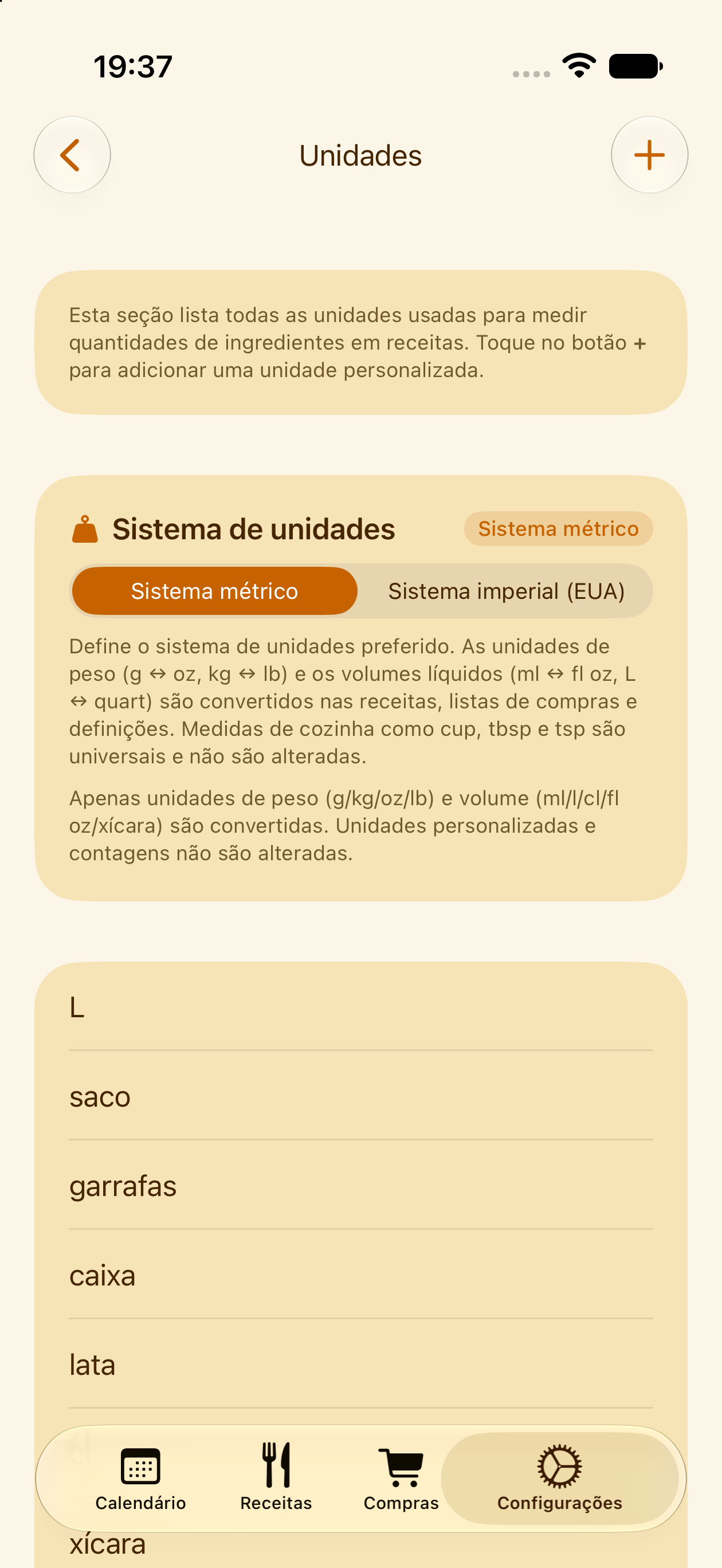 Unidades e conversões personalizadas no PlanPot